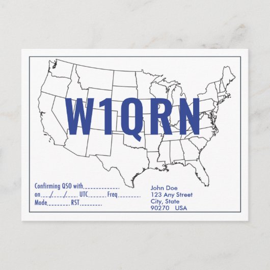 QSL Card Retro United Staaten Karte Blauer Text (Vorderseite)