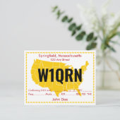 QSL Card Retro USA Gelbe Karte (Stehend Vorderseite)