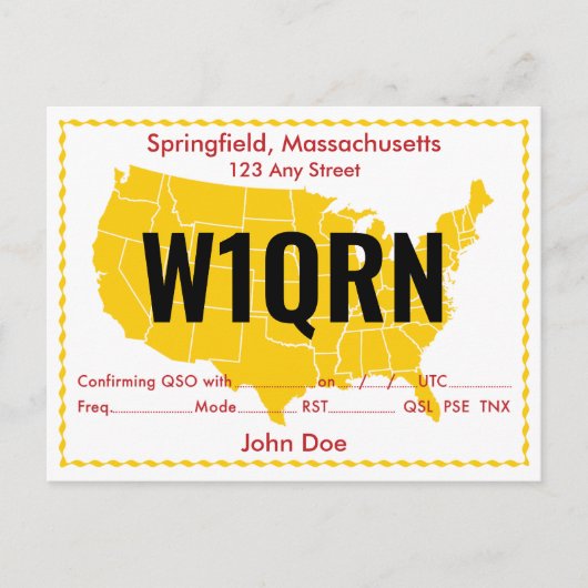 QSL Card Retro USA Gelbe Karte (Vorderseite)