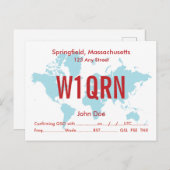 QSL Card Retro World Blue Karte (Vorne/Hinten)