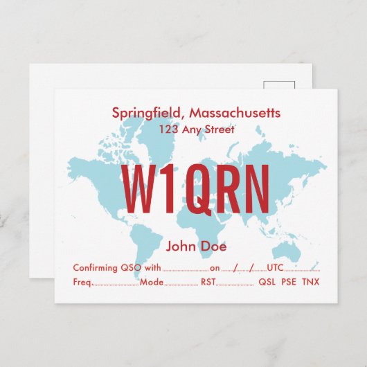 QSL Card Retro World Blue Karte (Vorne/Hinten)