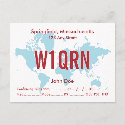 QSL Card Retro World Blue Karte (Vorderseite)