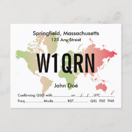 QSL Card Retro World Red & Green Map Postkarte