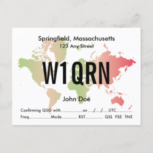 QSL Card Retro World Red & Green Map Postkarte