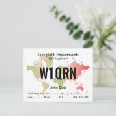 QSL Card Retro World Red & Green Map Postkarte (Stehend Vorderseite)