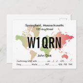 QSL Card Retro World Red & Green Map Postkarte (Vorne/Hinten)