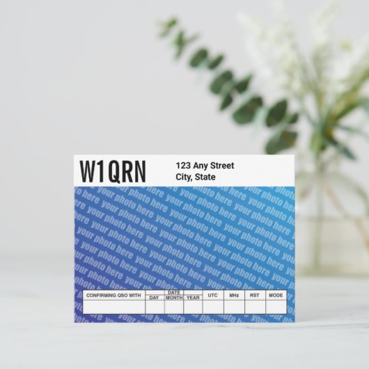 QSL-Karte Fügen Sie Ihr eigenes Foto hinzu Postkarte (Stehend Vorderseite)