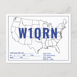 QSL-Karte Retro-USA-Karte Blaue Schrift Postkarte