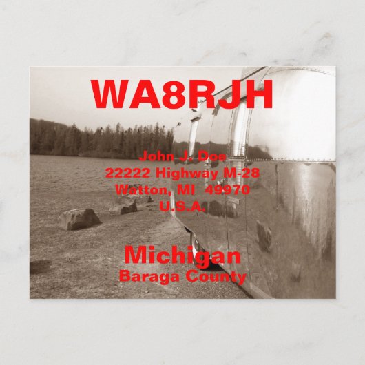 QSL-Postkarten HAM-Funkamateure Blechdosen-Camper Postkarte (Vorderseite)