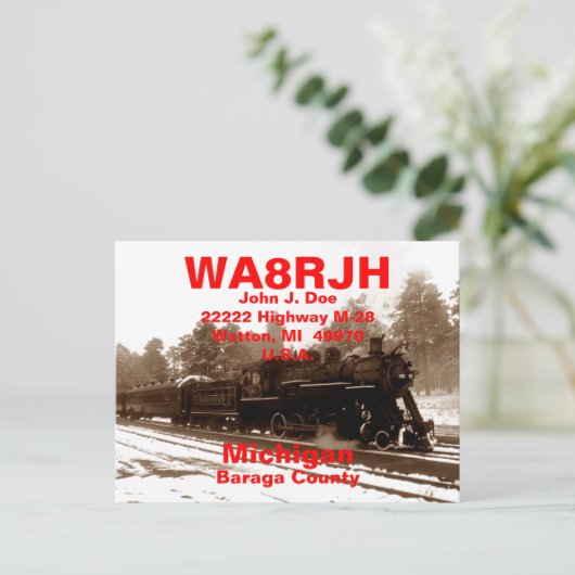 QSL Postkarten HAM Radio Ops RR Snow Tracks (Stehend Vorderseite)