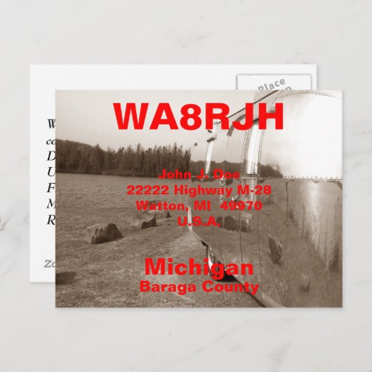 QSL Postkarten HAM Radio Ops Tin Can Camper Reflek (Vorne/Hinten)