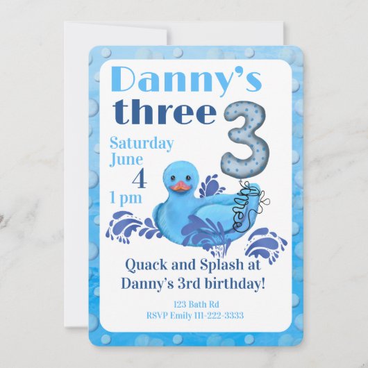 Quack and Splash Duck 3rd Birthday Invitation Einladung (Vorderseite)