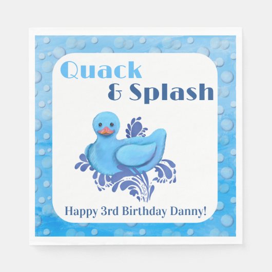 Quack and Splash Ente 3. Geburtstag Serviette (Vorderseite)