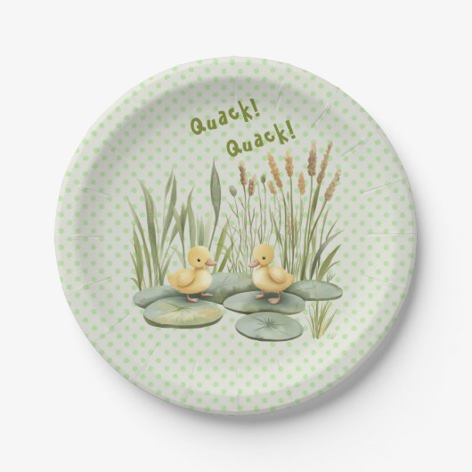Quack! Quack! Sagt die Ente mit Gingham-Kontrollkr Pappteller (Vorderseite)