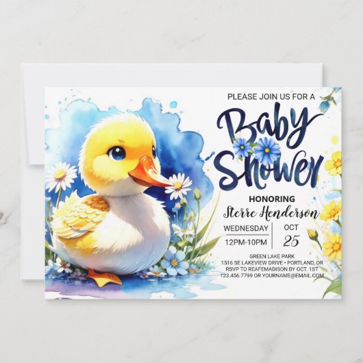 Quacking Blue Baby Dusche Einladung (Vorderseite)