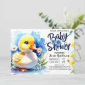 Quacking Blue Baby Dusche Einladung (Stehend Vorderseite)