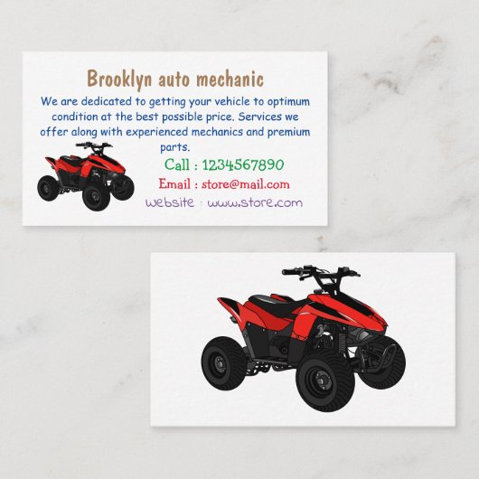 Quad atv Cartoon Illustration Visitenkarte (Vorne/Hinten)