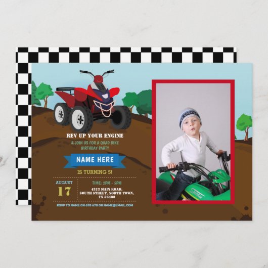 Quad Bike Geburtstag Einladung Reiten Mud Fun Foto (Vorne/Hinten)