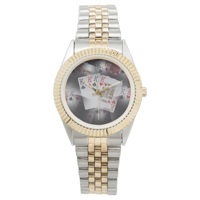 Quad Kings Poker Cards in einem Muster, Armbanduhr (Vorderseite)