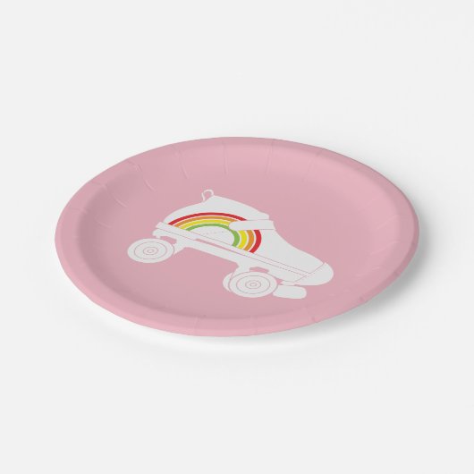 Quad Skate Regenbogen Pappteller (Schrägansicht)