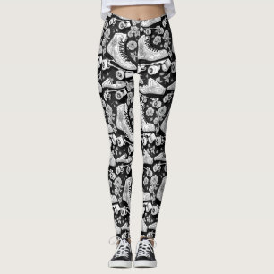 Quad Skate Rose Schwarz-weißes Design Leggings