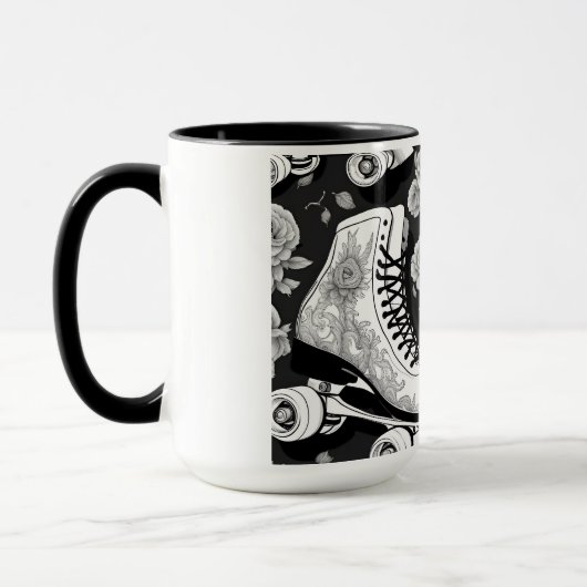 Quad Skate Rose Schwarz-weißes Design Tasse (Links)
