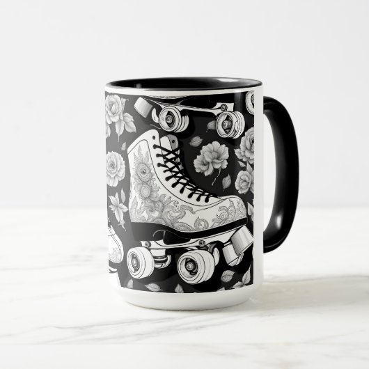 Quad Skate Rose Schwarz-weißes Design Tasse (VorderseiteRechts)