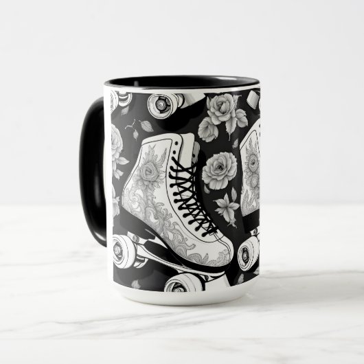 Quad Skate Rose Schwarz-weißes Design Tasse (Vorderseite Links)