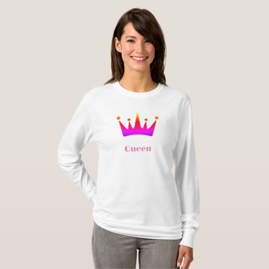 Quadeen Custom Text Crown Image White Long Sleeve T-Shirt (Vorne ganz)