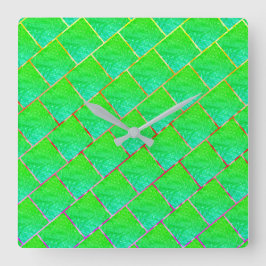 Quadrados verde azulado, linhas em três cores. quadratische wanduhr