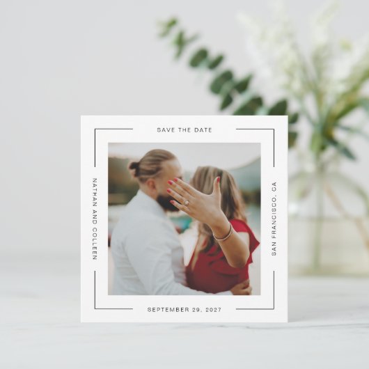 Quadrat Aller Textrahmen Save the Date minimal (Stehend Vorderseite)