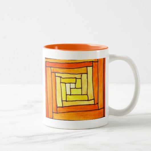 Quadrat Art Deco gelbes Retromuster Zweifarbige Tasse (Rechts)