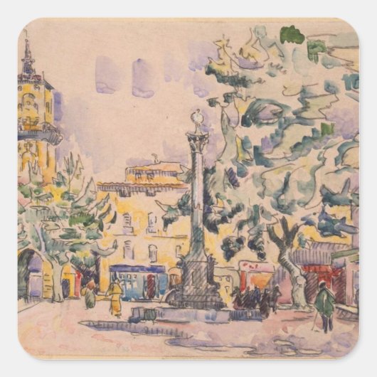 Quadrat des Hotels de Ville in Aix-en-Provence Quadratischer Aufkleber (Vorderseite)