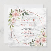 Quadrat geometrische Marmorplatte Rosa Blumenzange Einladung (Vorderseite)