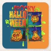 Quadrat-Glasunterteil aus Spooky-Halloween-Papier Rechteckiger Pappuntersetzer (Vorderseite)