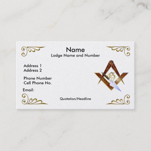 Quadrat, Kompassse und Visitenkarte (Vorderseite)