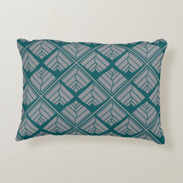 Quadrat Leaf Muster Aquamarin neutral Dekokissen (Rückseite)