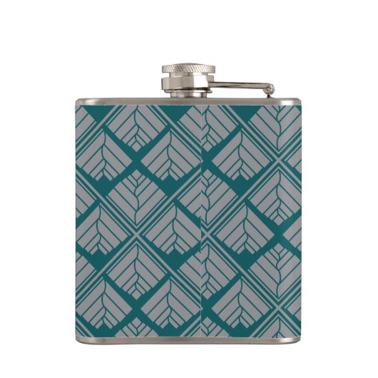 Quadrat Leaf Muster Aquamarin neutral Flachmann (Rückseite)