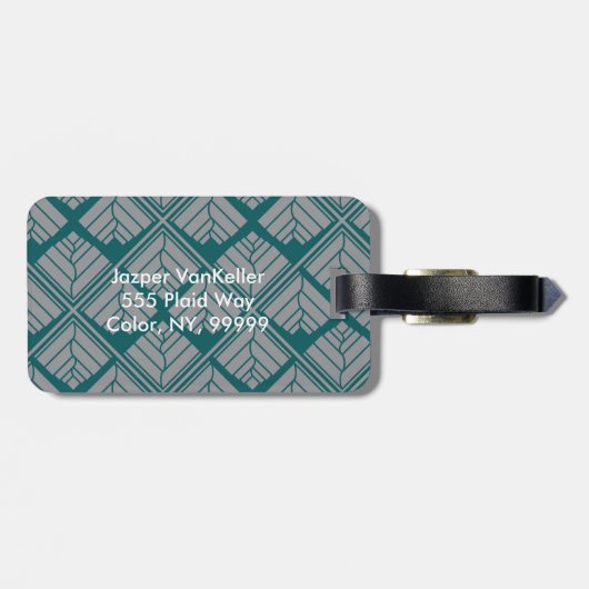Quadrat Leaf Muster Aquamarin neutral Gepäckanhänger (Rückseite horizontal)