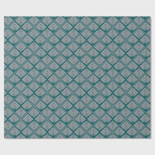 Quadrat Leaf Muster Aquamarin neutral Geschenkpapier (Flach)