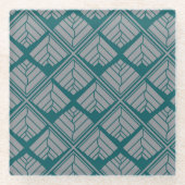 Quadrat Leaf Muster Aquamarin neutral Glasuntersetzer (Vorderseite)