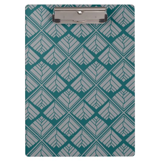 Quadrat Leaf Muster Aquamarin neutral Klemmbrett (Vorderseite)