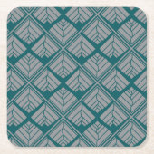 Quadrat Leaf Muster Aquamarin neutral Rechteckiger Pappuntersetzer (Vorderseite)