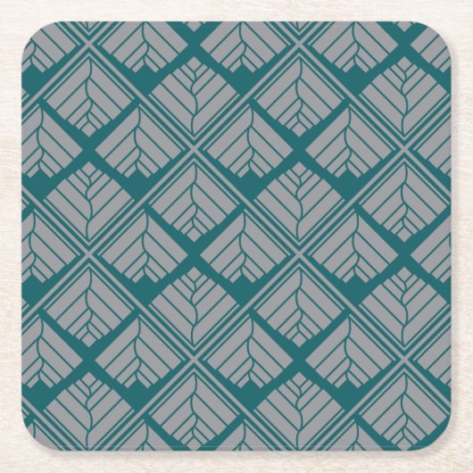 Quadrat Leaf Muster Aquamarin neutral Rechteckiger Pappuntersetzer (Vorderseite)