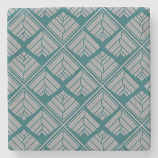 Quadrat Leaf Muster Aquamarin neutral Steinuntersetzer (Vorderseite)