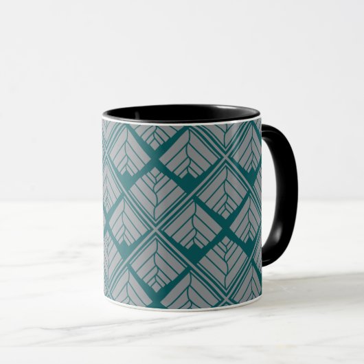 Quadrat Leaf Muster Aquamarin neutral Tasse (VorderseiteRechts)