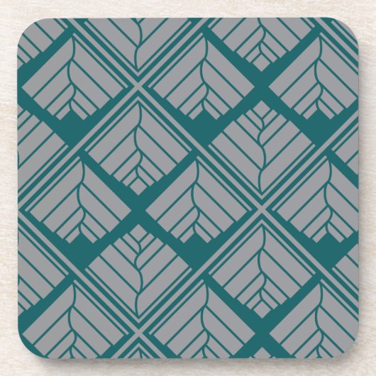 Quadrat Leaf Muster Aquamarin neutral Untersetzer (Vorderseite)