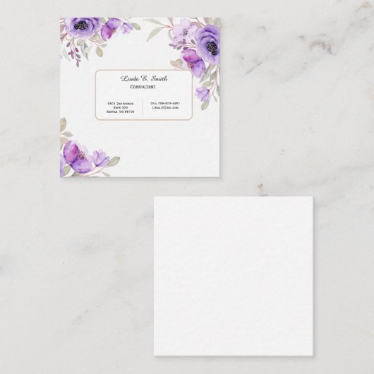 Quadrat mit Lila Blume Telefonnummerkarte (Vorne/Hinten)