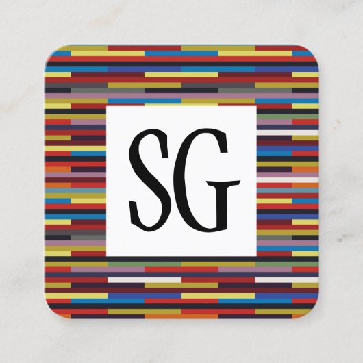 Quadrat-Panel - Initialen - Farbige Streifen Quadratische Visitenkarte (Vorderseite)