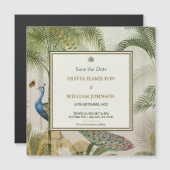 Quadrat Tropischer Pfauenpalm Speichern Sie das Da Magnetkarte (Vorne/Hinten)